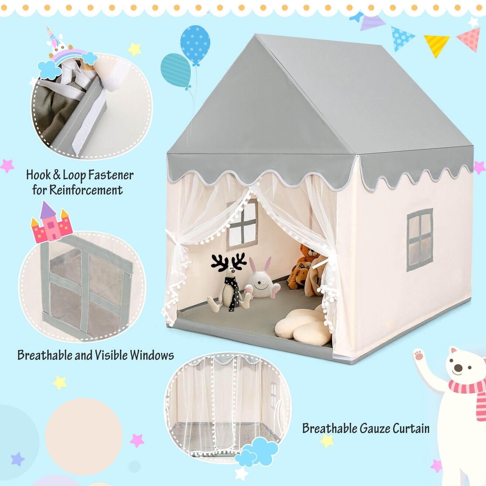 Kids Large Play Castle Fairy Tent with Mat, Beige Play Tents & Playhouse   at Gallery Canada