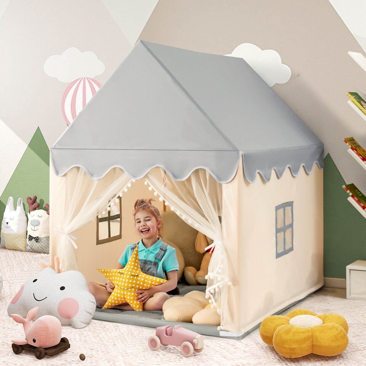 Kids Large Play Castle Fairy Tent with Mat, Beige Play Tents & Playhouse   at Gallery Canada