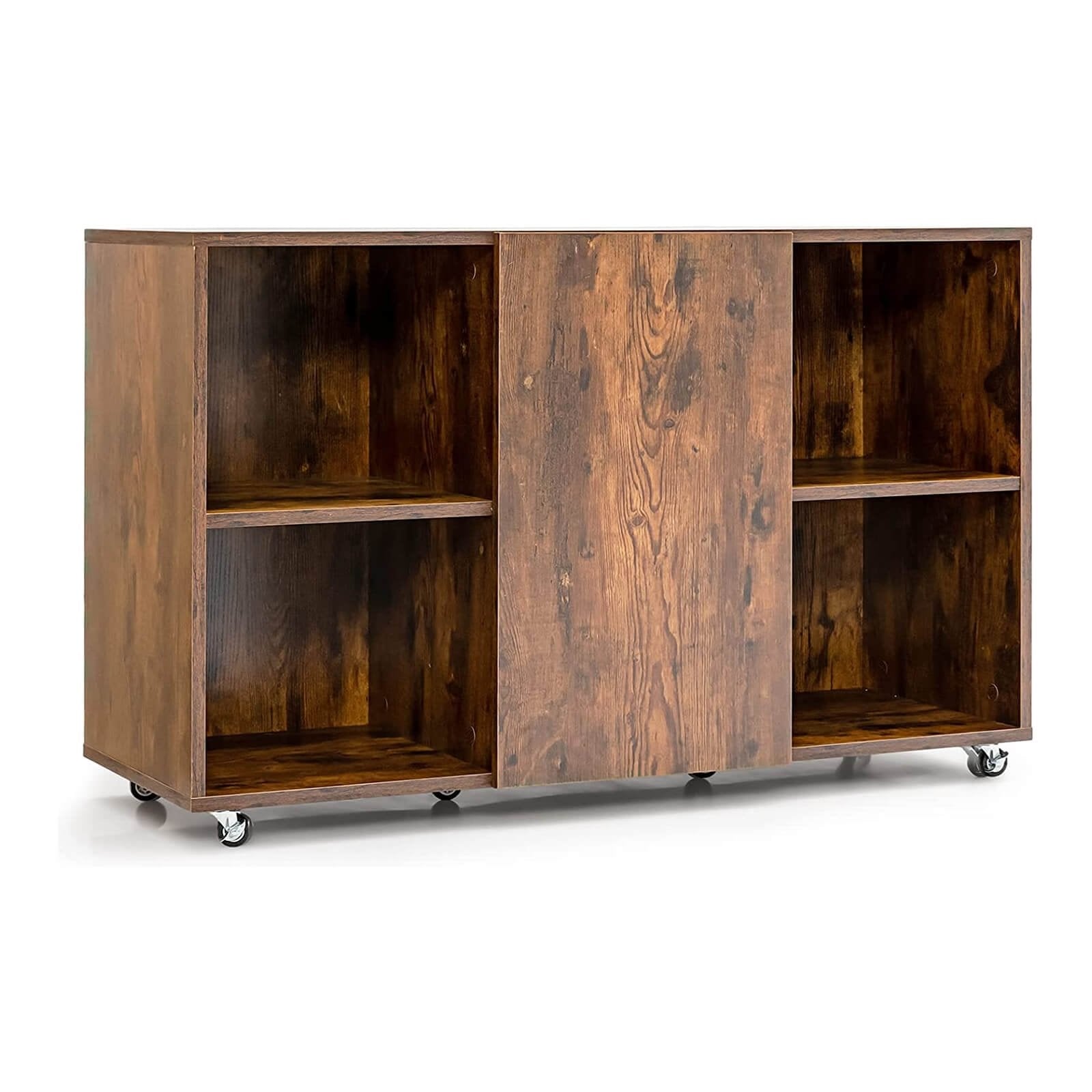 Wood Storage Cabinet with Wheels and 6 Compartments-Rustic brown, Rustic Brown File Cabinets   at Gallery Canada