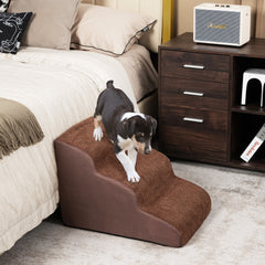 3-Tier Non-Slip Dog Steps with High-Density Sponge and Silicone Paw Prints, Brown