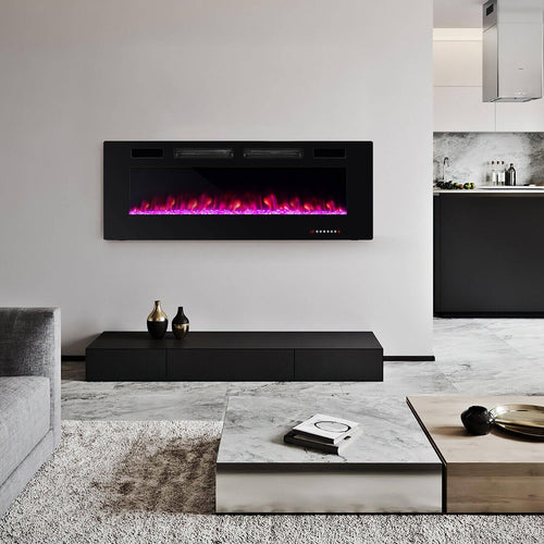 42/50/60/72 Inch Ultra-Thin Electric Fireplace with Decorative Crystals-50 inches, Black