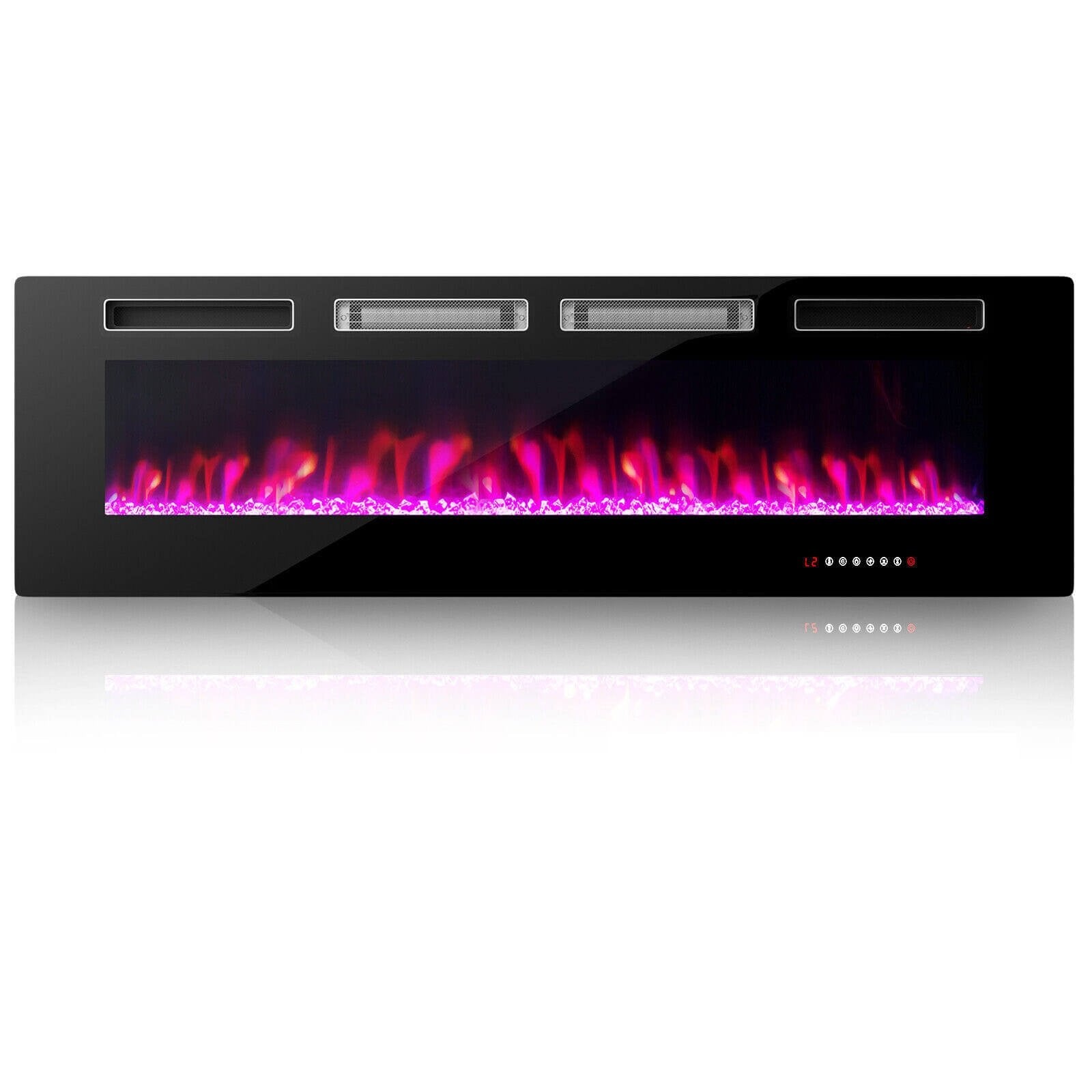 42/50/60/72 Inch Ultra-Thin Electric Fireplace with Decorative Crystals-60 inches, Black - Gallery Canada