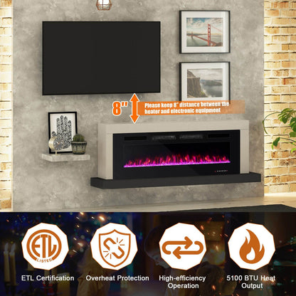 42/50/60/72 Inch Ultra-Thin Electric Fireplace with Decorative Crystals-60 inches, Black - Gallery Canada