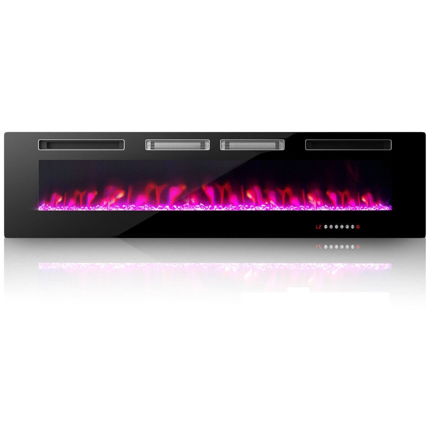 42/50/60/72 Inch Ultra-Thin Electric Fireplace with Decorative Crystals-72 inches, Black - Gallery Canada