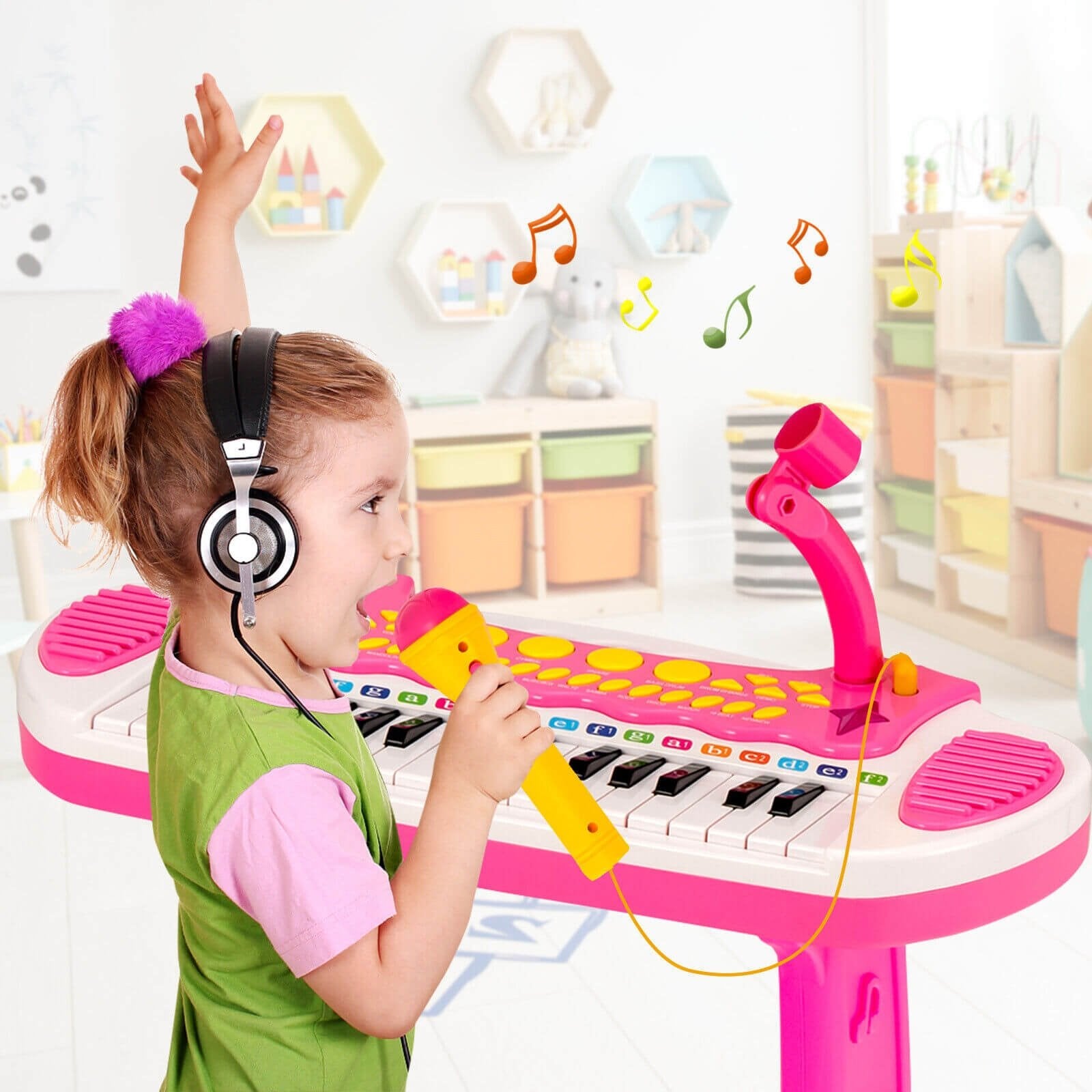 31-Key Kids Piano Keyboard Toy with Microphone and Multiple Sounds for Age 3+, Pink Musical Toys   at Gallery Canada