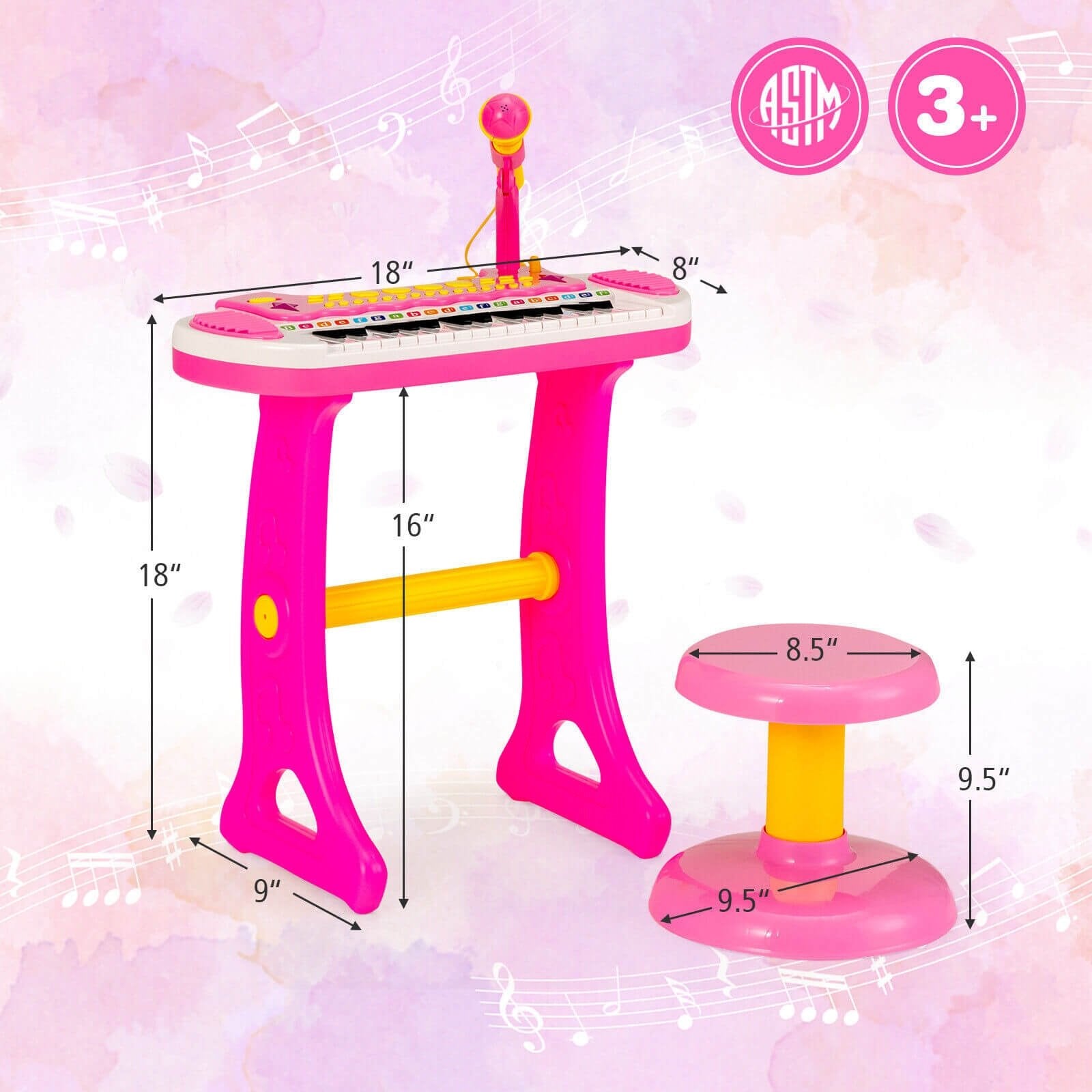 31-Key Kids Piano Keyboard Toy with Microphone and Multiple Sounds for Age 3+, Pink Musical Toys   at Gallery Canada