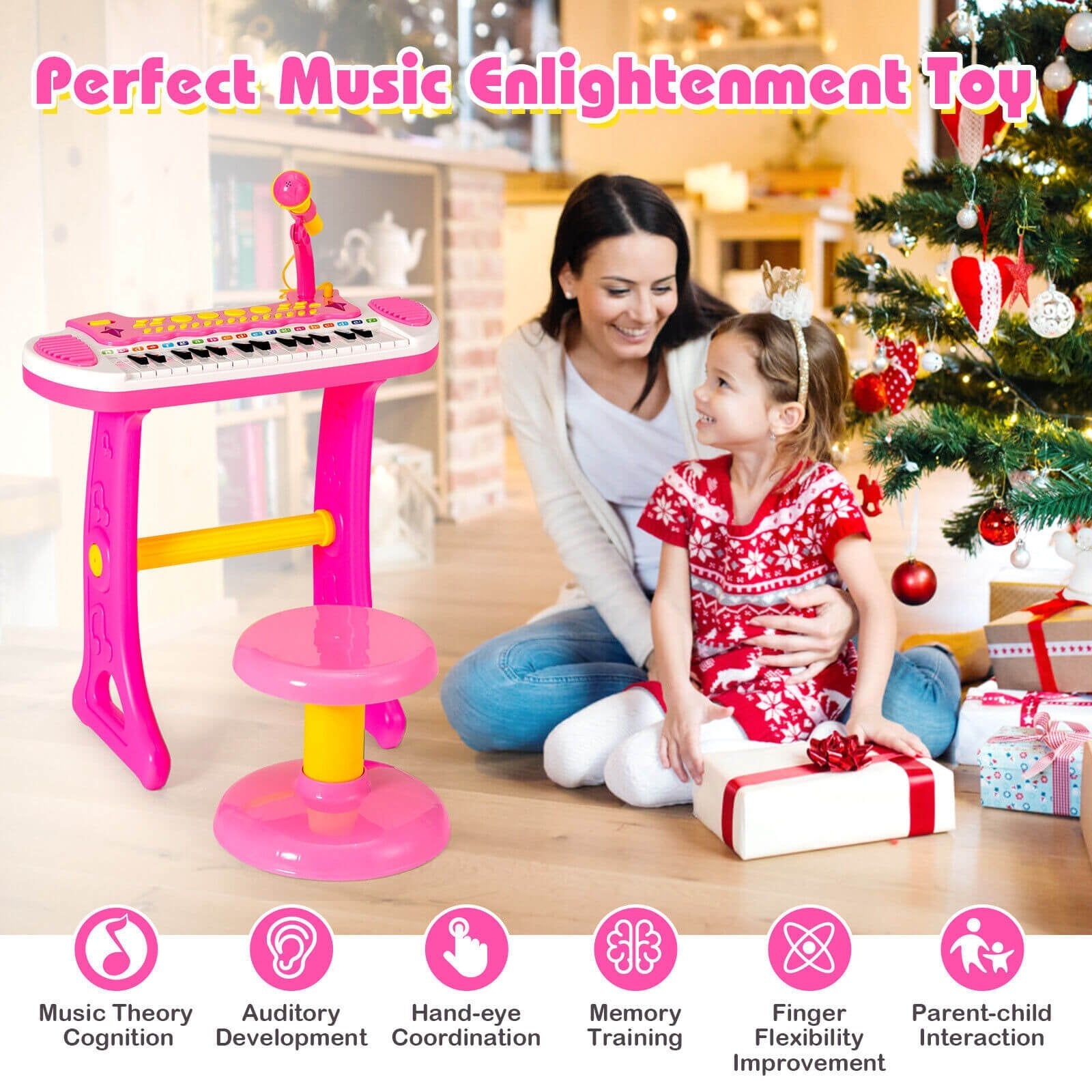 31-Key Kids Piano Keyboard Toy with Microphone and Multiple Sounds for Age 3+, Pink Musical Toys   at Gallery Canada