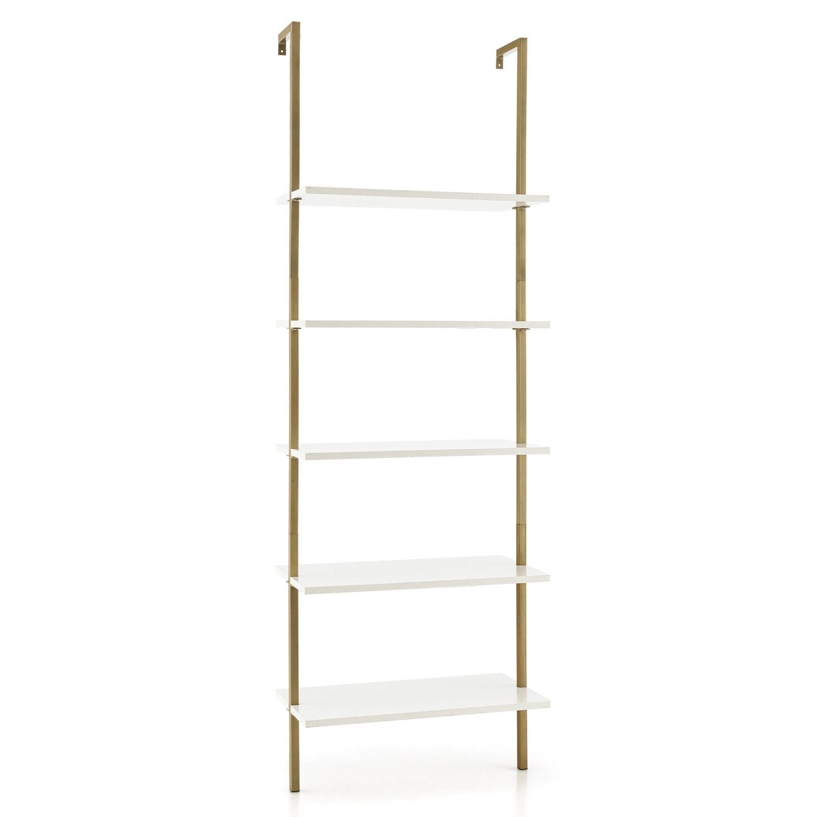 5 Tier Ladder Shelf Wall-Mounted Bookcase with Steel Frame, Golden Bookcases   at Gallery Canada