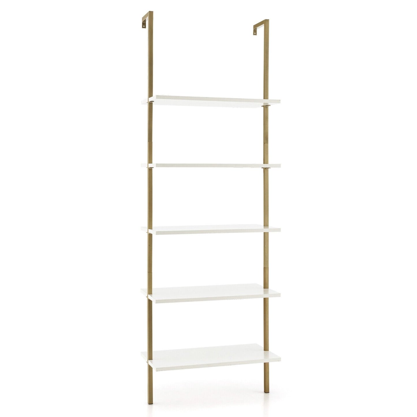 5 Tier Ladder Shelf Wall-Mounted Bookcase with Steel Frame, Golden Bookcases   at Gallery Canada