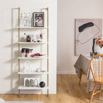 5 Tier Ladder Shelf Wall-Mounted Bookcase with Steel Frame, Golden Bookcases   at Gallery Canada