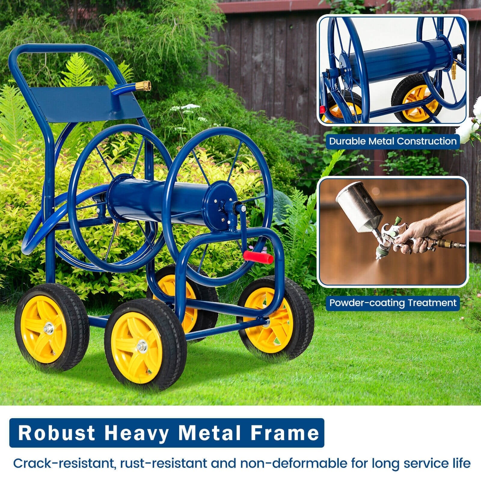 Garden Hose Reel Cart Holds 330ft of 3/4 Inch or 5/8 Inch Hose, Blue - Gallery Canada
