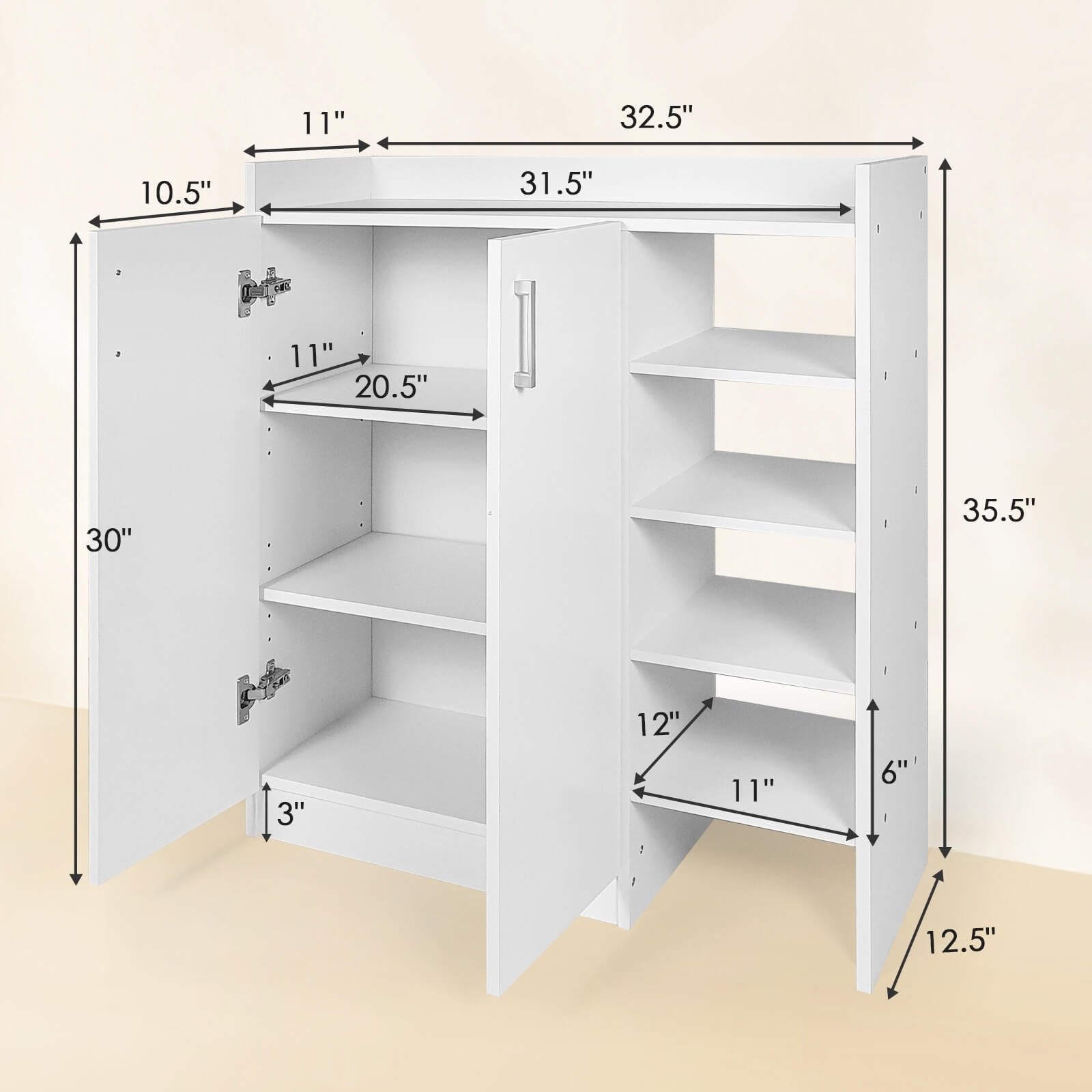Freestanding Shoe Cabinet with 3-Postition Adjustable Shelves, White Shoe Racks & Storage Benches   at Gallery Canada