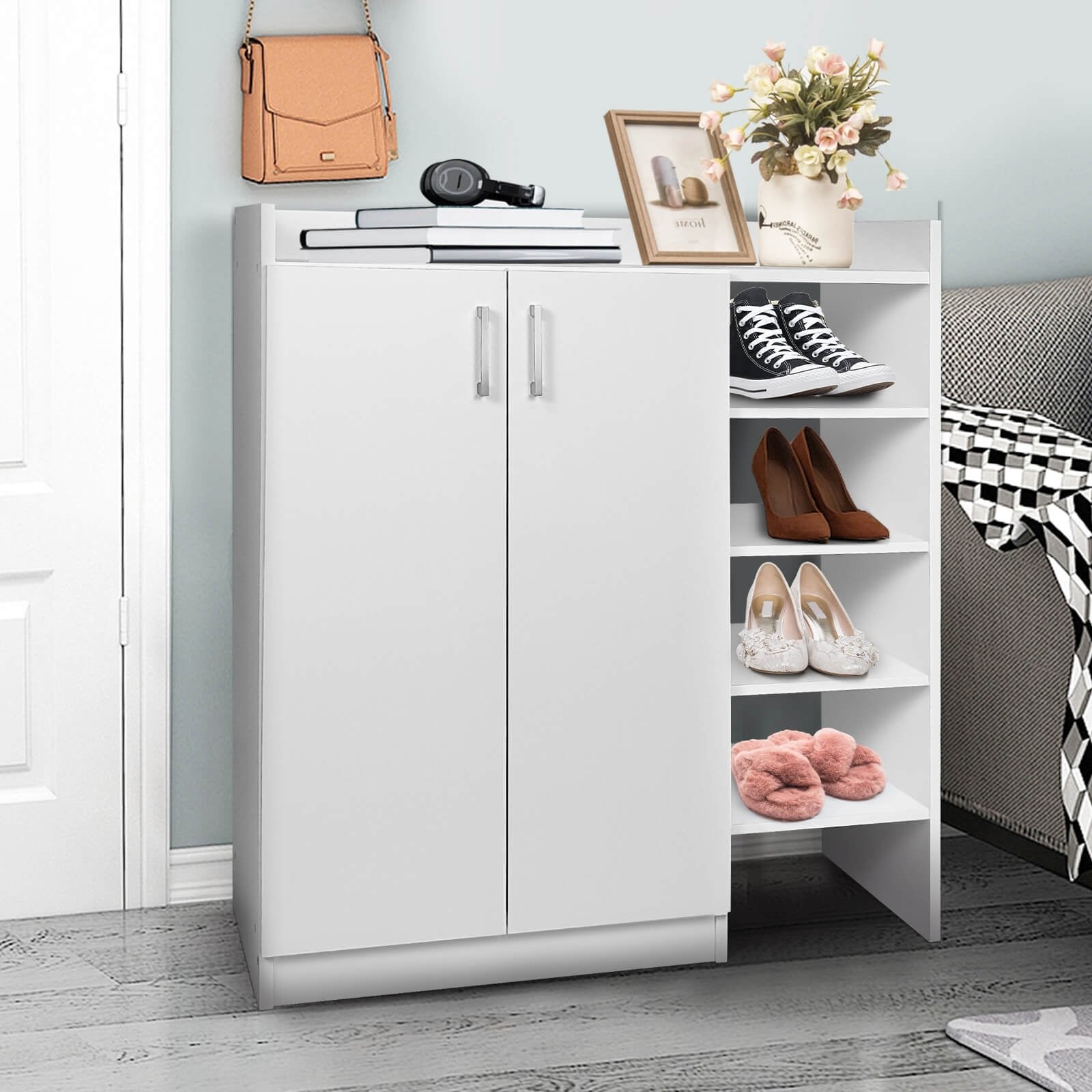 Freestanding Shoe Cabinet with 3-Postition Adjustable Shelves, White Shoe Racks & Storage Benches   at Gallery Canada