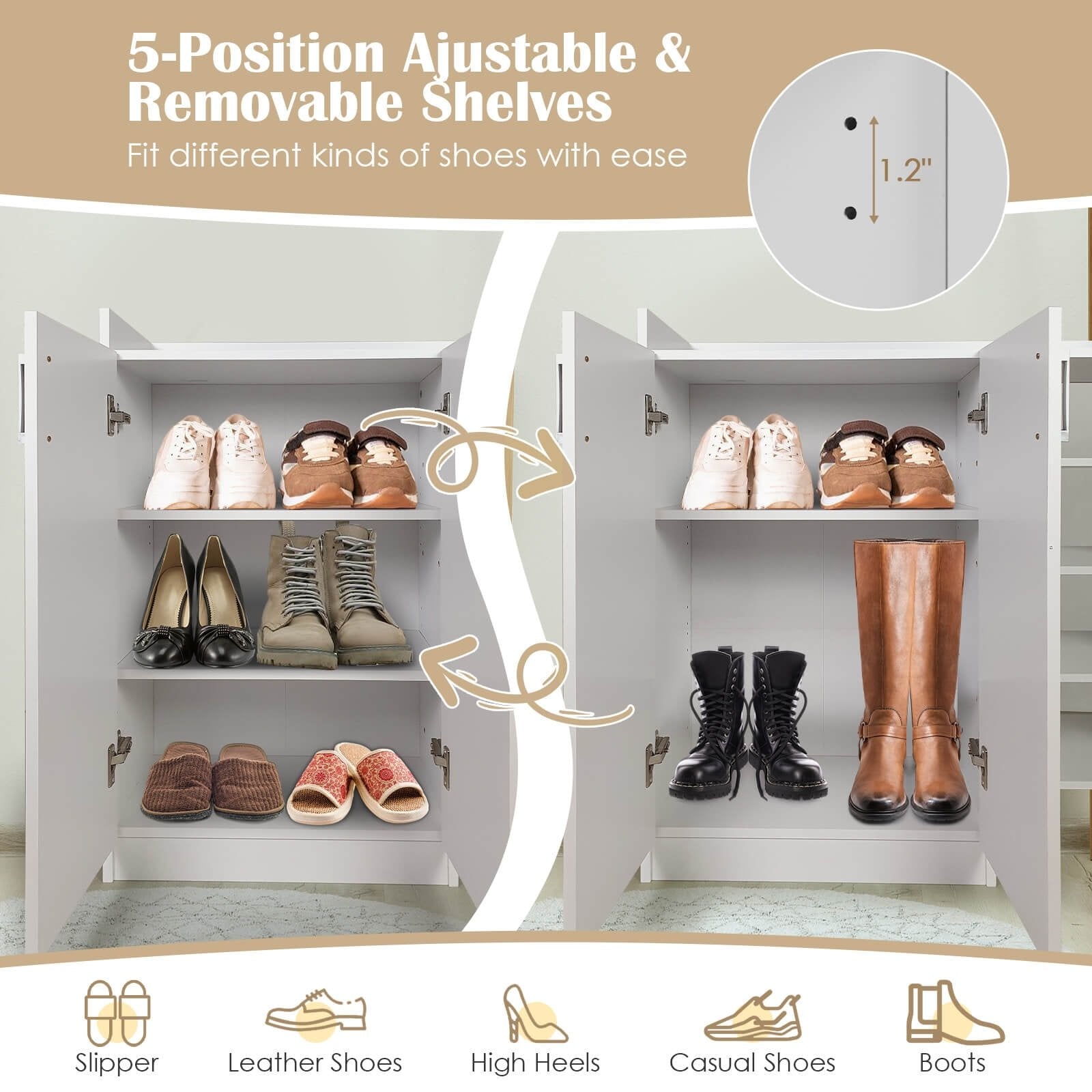 Freestanding Shoe Cabinet with 3-Postition Adjustable Shelves, White Shoe Racks & Storage Benches   at Gallery Canada