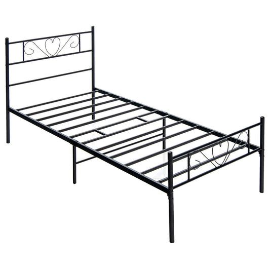 Twin XL Metal Bed Frame with Heart-shaped Headboard, Black Simple Bed Frame   at Gallery Canada