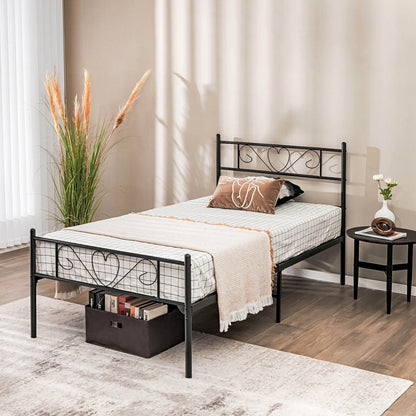 Twin XL Metal Bed Frame with Heart-shaped Headboard, Black Simple Bed Frame   at Gallery Canada