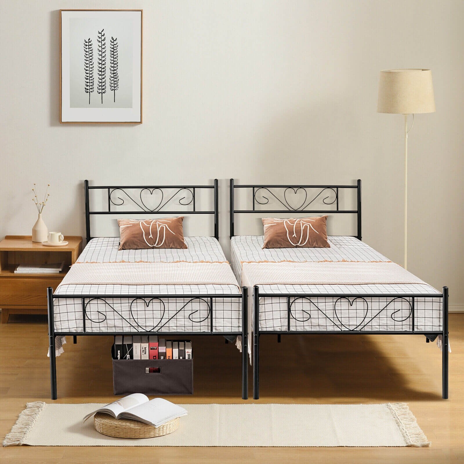 Twin XL Metal Bed Frame with Heart-shaped Headboard, Black Simple Bed Frame   at Gallery Canada