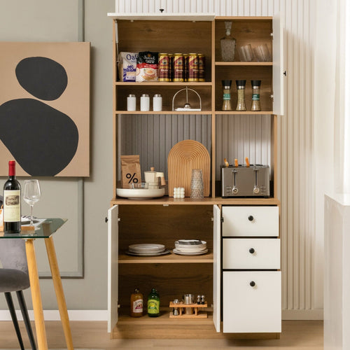 71 Inch Kitchen Pantry with 3 Storage Cabinet and 3 Deep Drawers, White