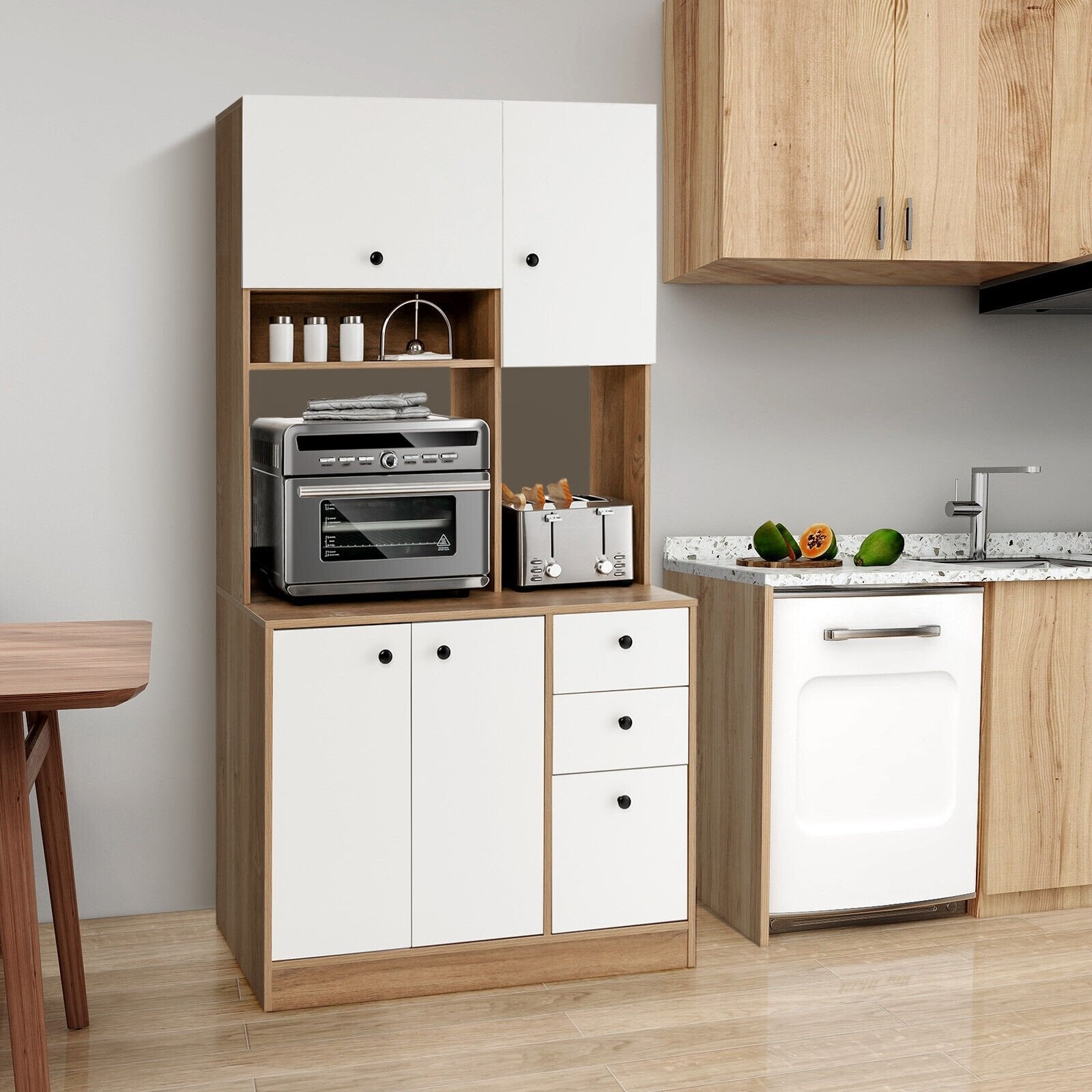 71 Inch Kitchen Pantry with 3 Storage Cabinet and 3 Deep Drawers, White Sideboards Cabinets & Buffets   at Gallery Canada