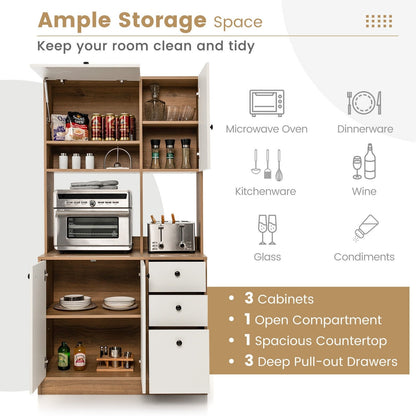 71 Inch Kitchen Pantry with 3 Storage Cabinet and 3 Deep Drawers, White Sideboards Cabinets & Buffets   at Gallery Canada