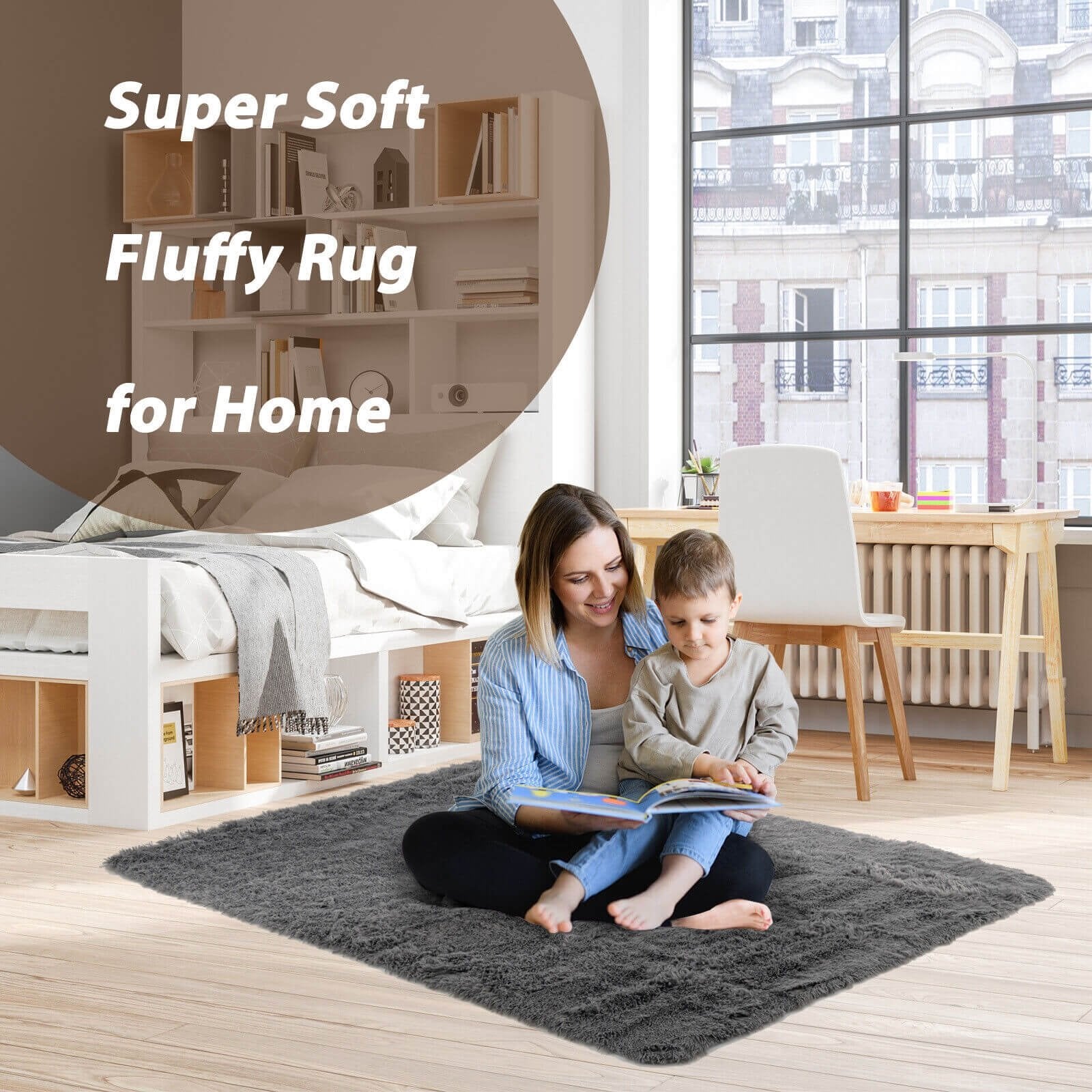 4x6 Feet Modern Soft Shag Rug with Non-slip Grip Dots, Gray Rugs   at Gallery Canada