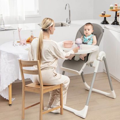 4-in-1 Foldable Baby High Chair with 7 Adjustable Heights and Free Toys Bar, Gray - Gallery Canada