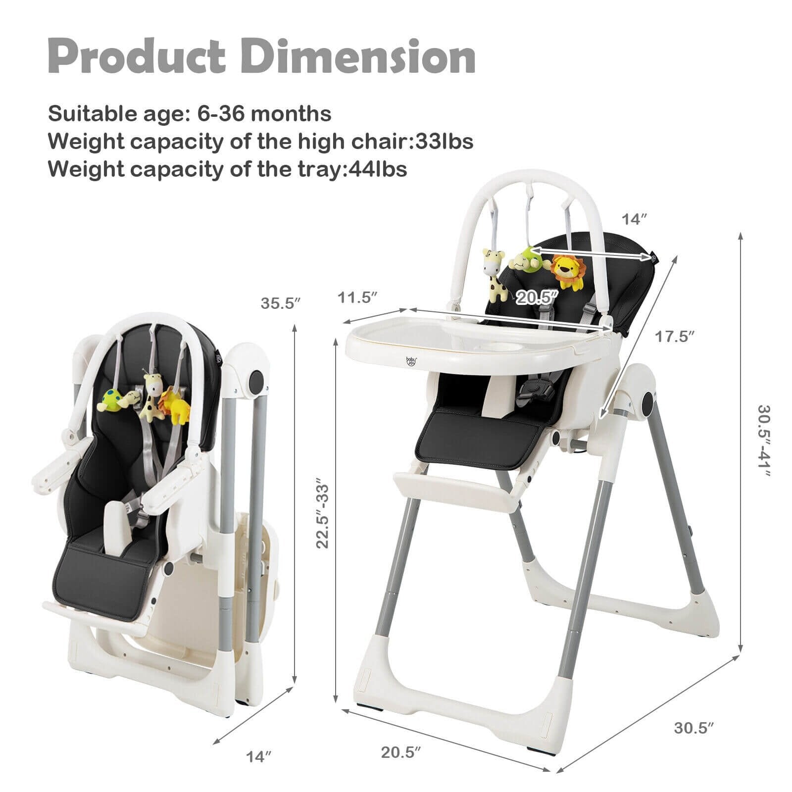 4-in-1 Foldable Baby High Chair with 7 Adjustable Heights and Free Toys Bar, Black High Chairs   at Gallery Canada