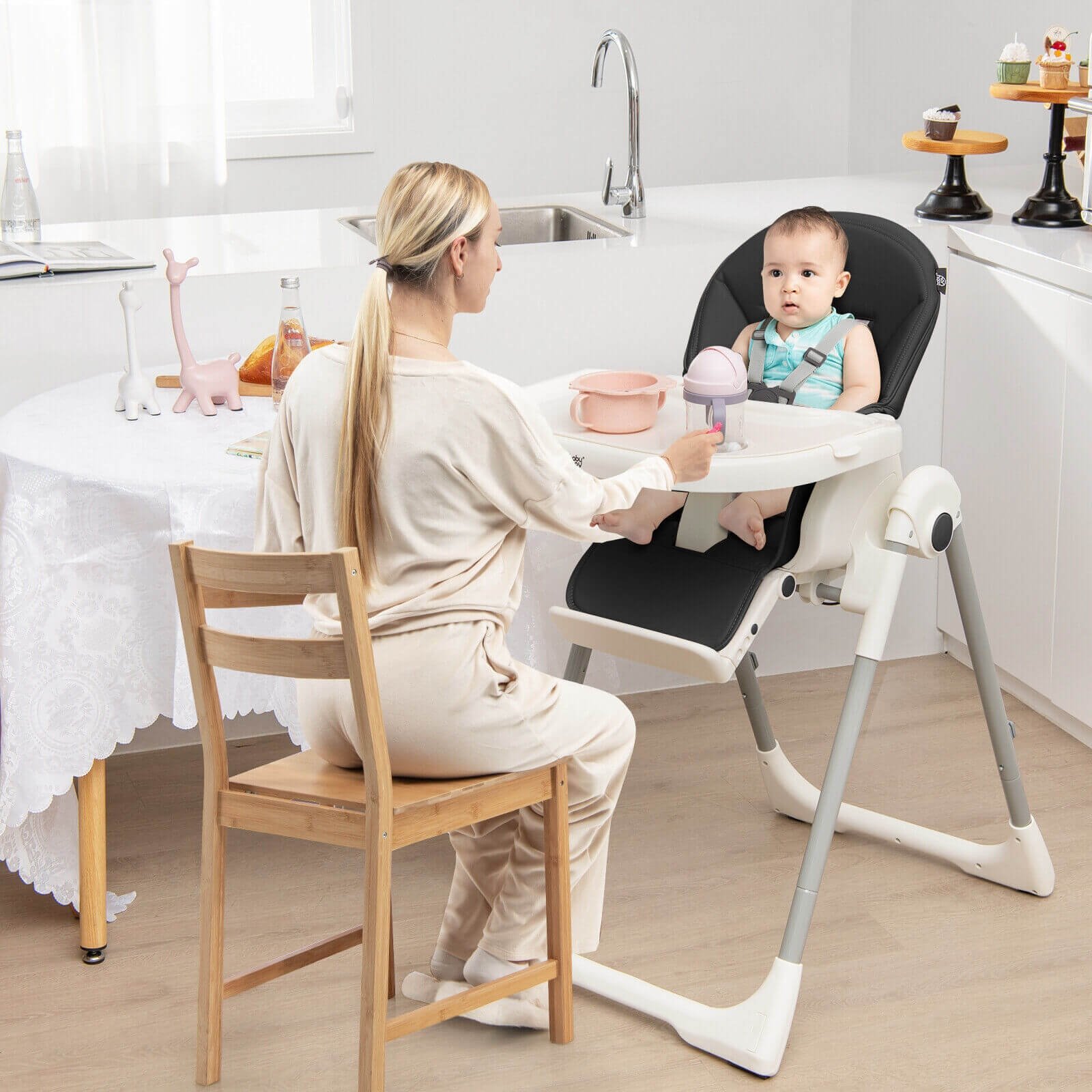 4-in-1 Foldable Baby High Chair with 7 Adjustable Heights and Free Toys Bar, Black High Chairs   at Gallery Canada