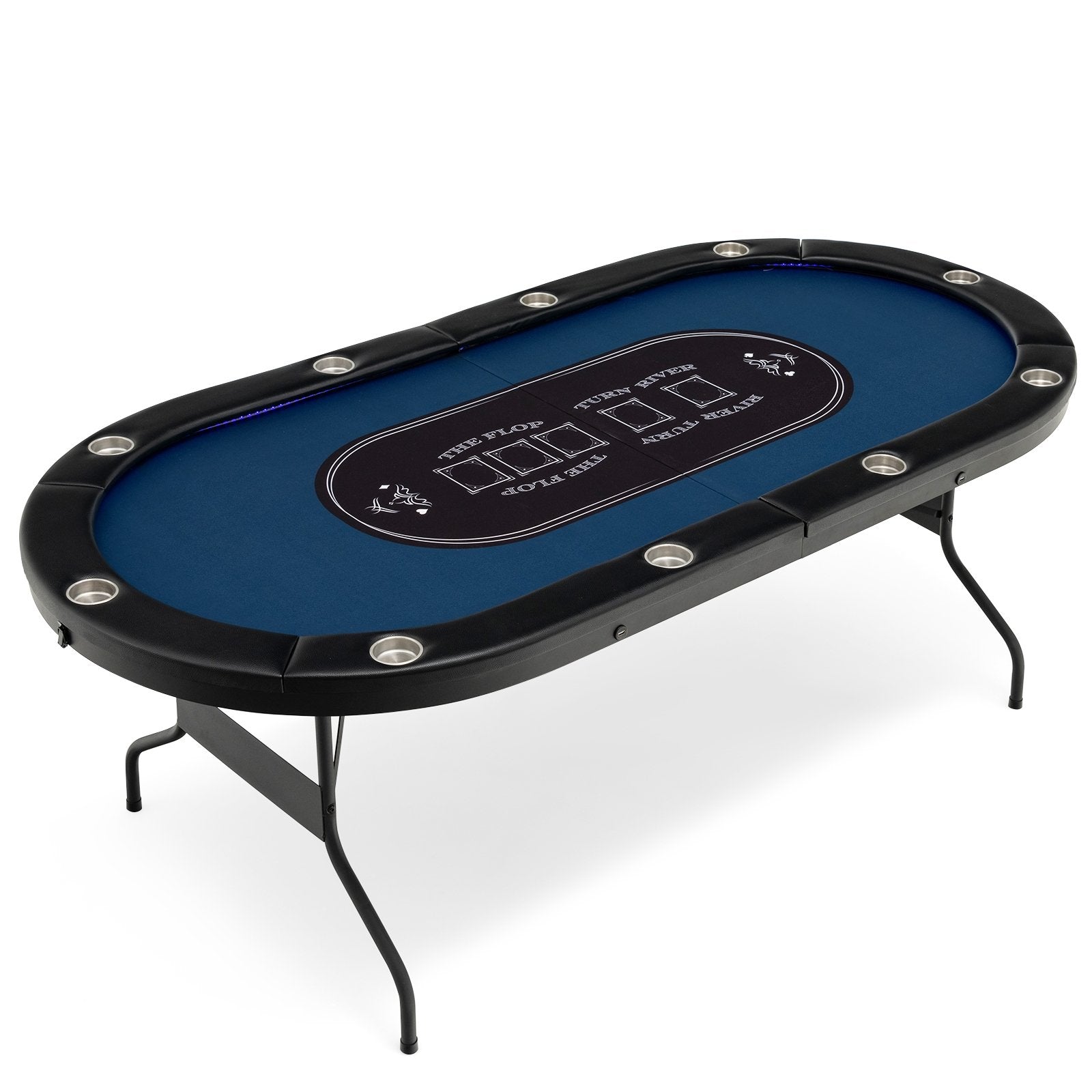 Foldable 10-Player Poker Table with LED Lights and USB Ports Ideal for Texas Casino, Blue Game Room   at Gallery Canada