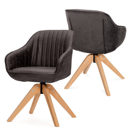 Modern Leathaire Set of 2 Swivel Accent Chair with Beech Wood Legs, Brown - Gallery Canada