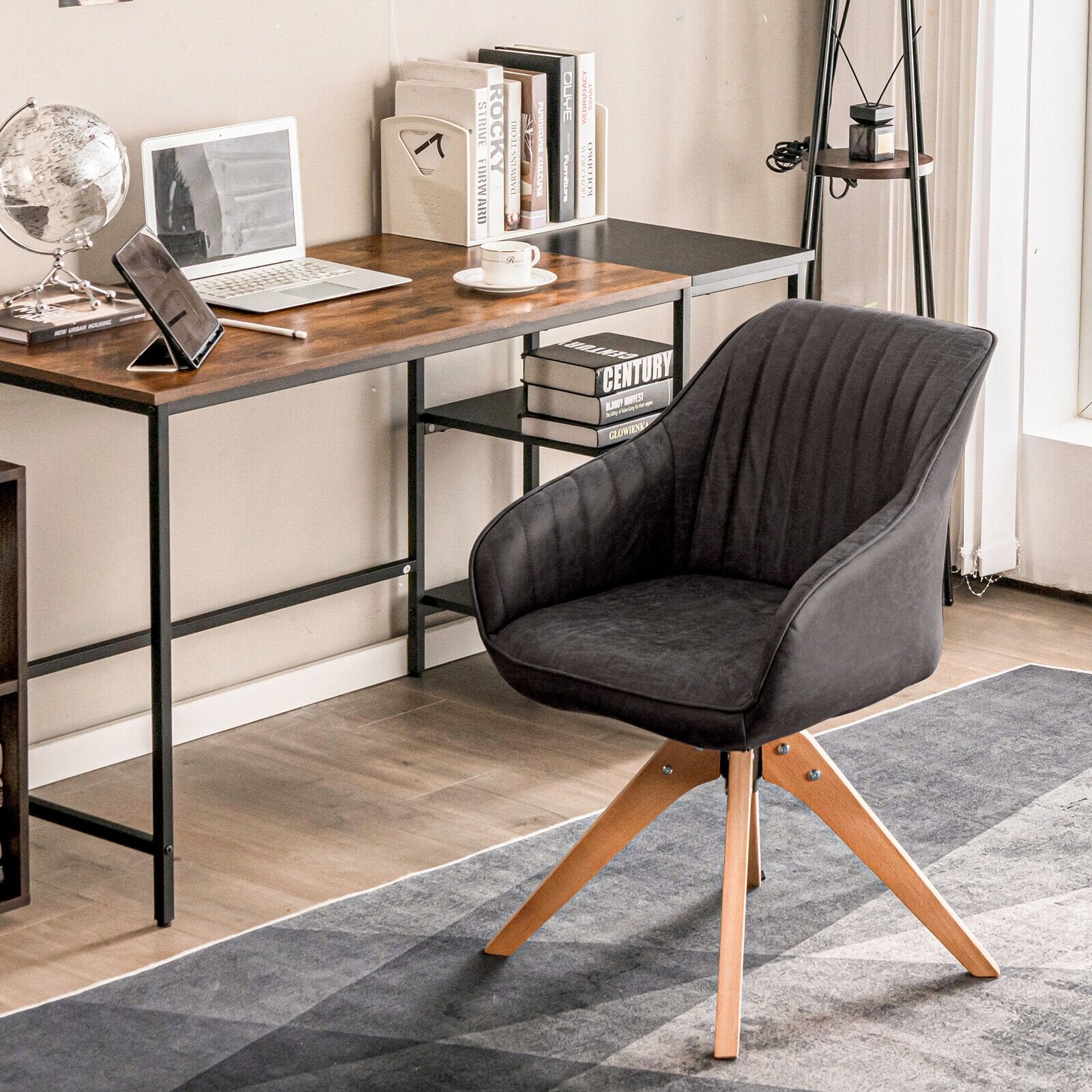 Modern Leathaire Set of 2 Swivel Accent Chair with Beech Wood Legs, Brown Accent Chairs   at Gallery Canada