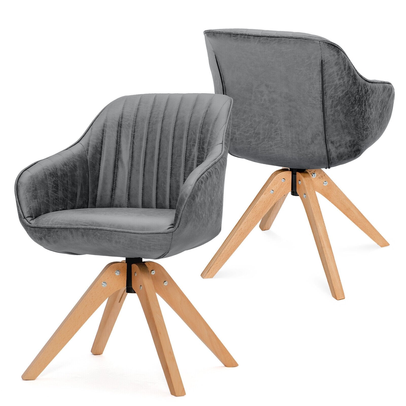 Modern Leathaire Set of 2 Swivel Accent Chair with Beech Wood Legs, Gray Accent Chairs   at Gallery Canada