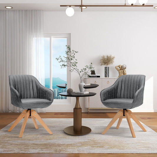Modern Leathaire Set of 2 Swivel Accent Chair with Beech Wood Legs, Gray - Gallery Canada