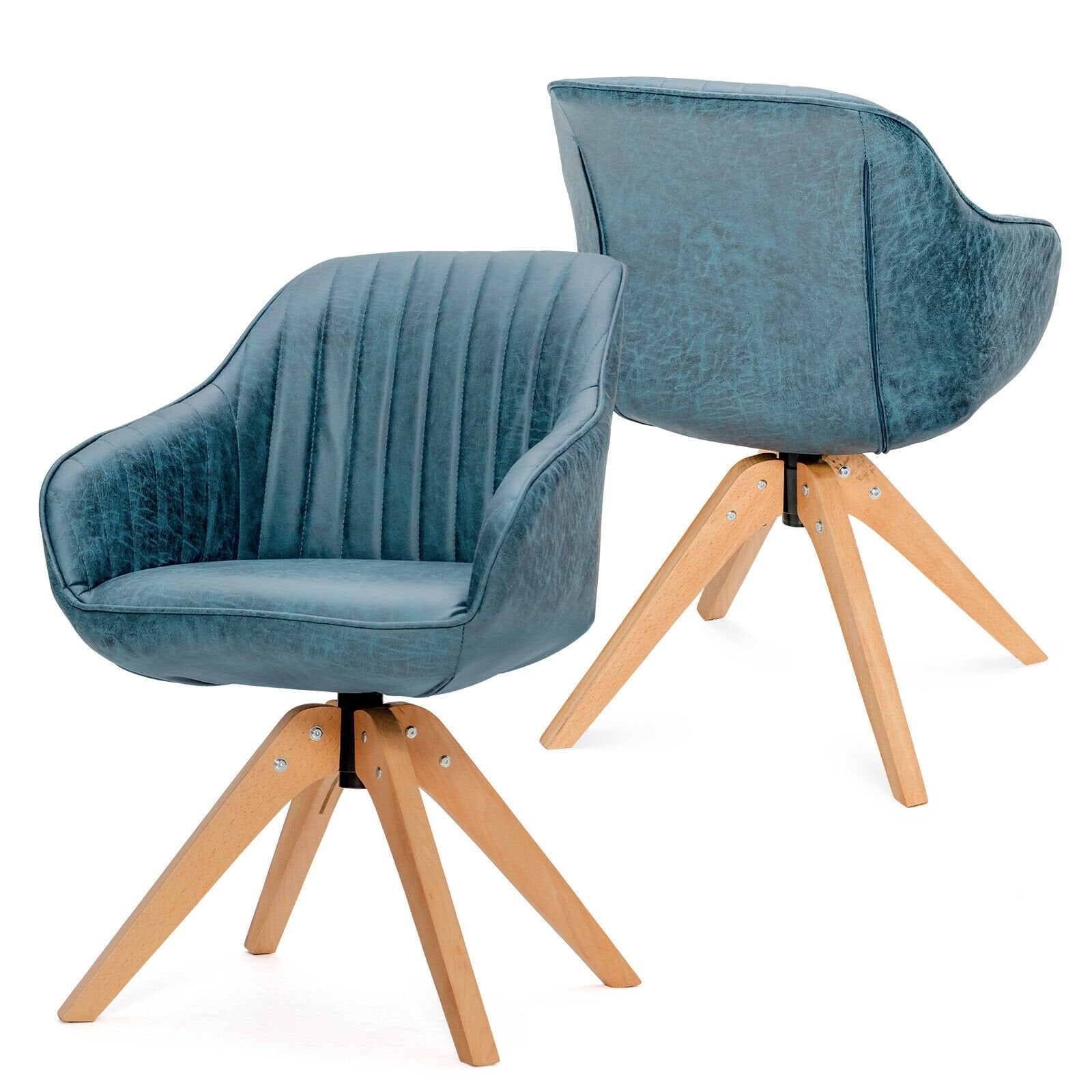 Modern Leathaire Set of 2 Swivel Accent Chair with Beech Wood Legs, Blue Accent Chairs   at Gallery Canada