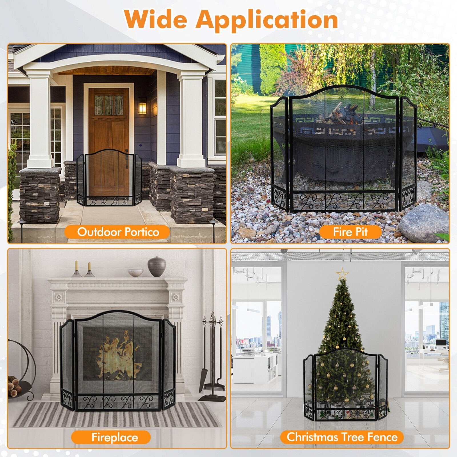 3-Panel Fireplace Screen Decorative Spark Guard, Black Fireplace Tools   at Gallery Canada