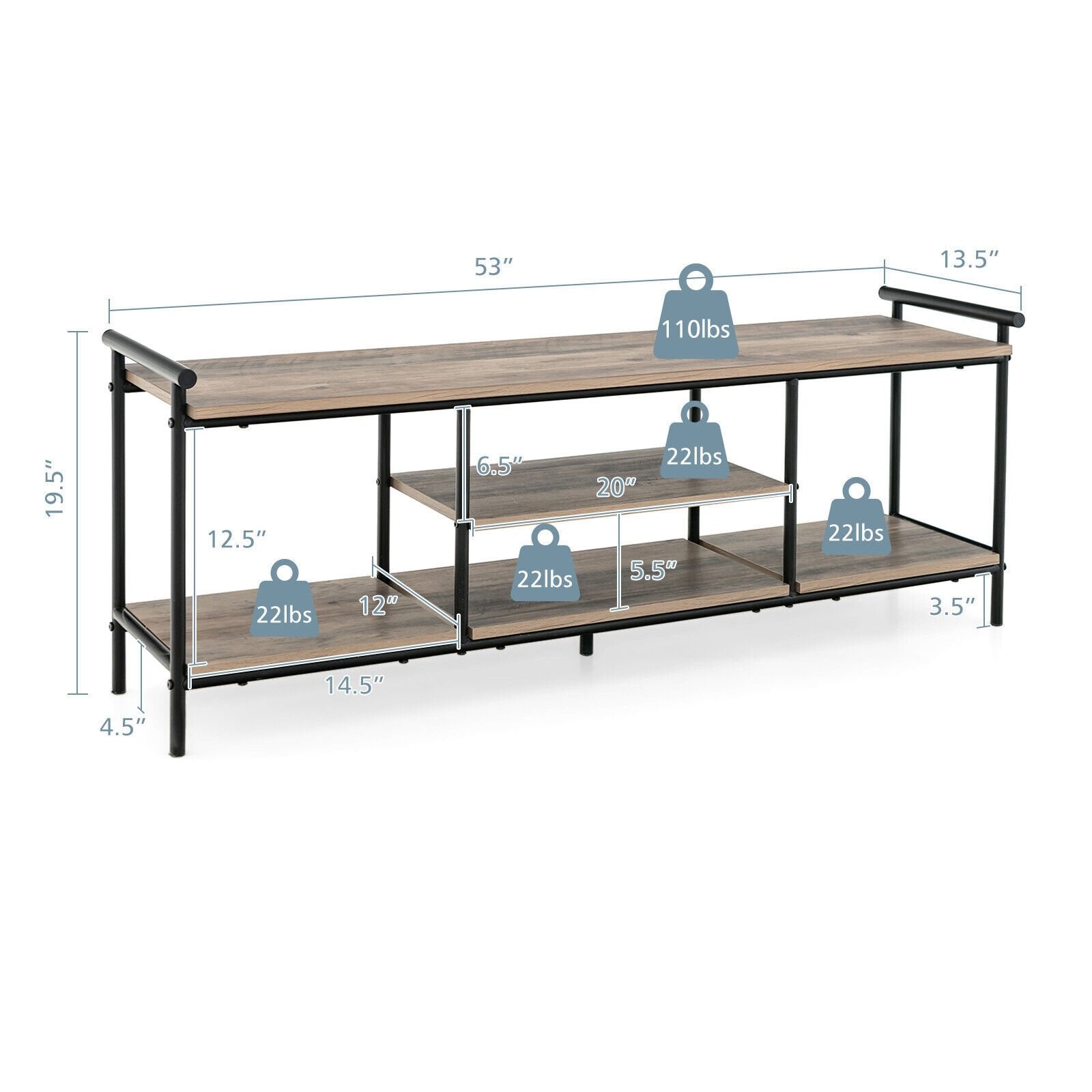 Industrial TV Stand for TVs up to 60 Inch with Storage Shelves, Natural Entertainment Centers & TV Stands   at Gallery Canada