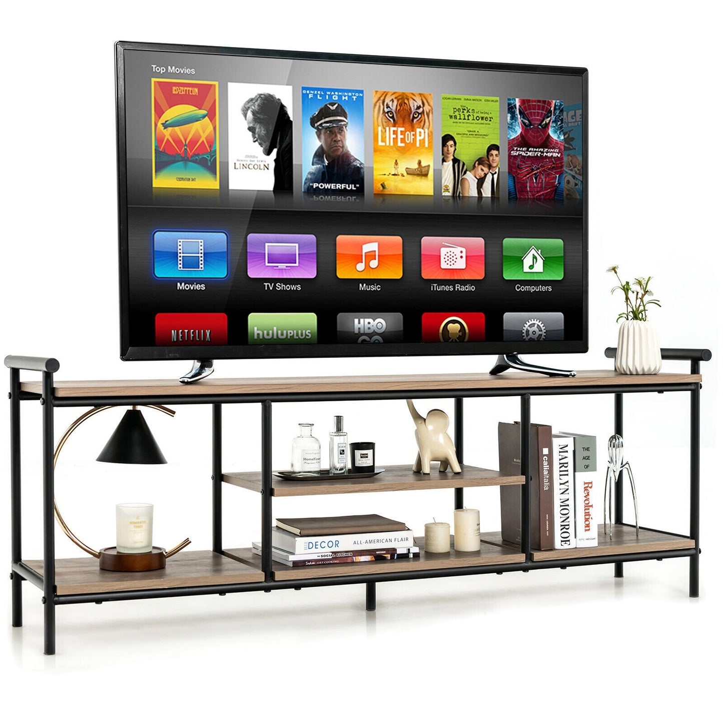 Industrial TV Stand for TVs up to 60 Inch with Storage Shelves, Natural Entertainment Centers & TV Stands   at Gallery Canada