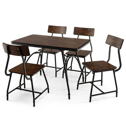 5 Piece Rectangular Dining Table Set with Metal Frame, Brown Dining Room Sets   at Gallery Canada