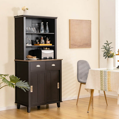 67 inches Freestanding Kitchen Pantry Cabinet with Sliding Doors, Brown Sideboards Cabinets & Buffets   at Gallery Canada