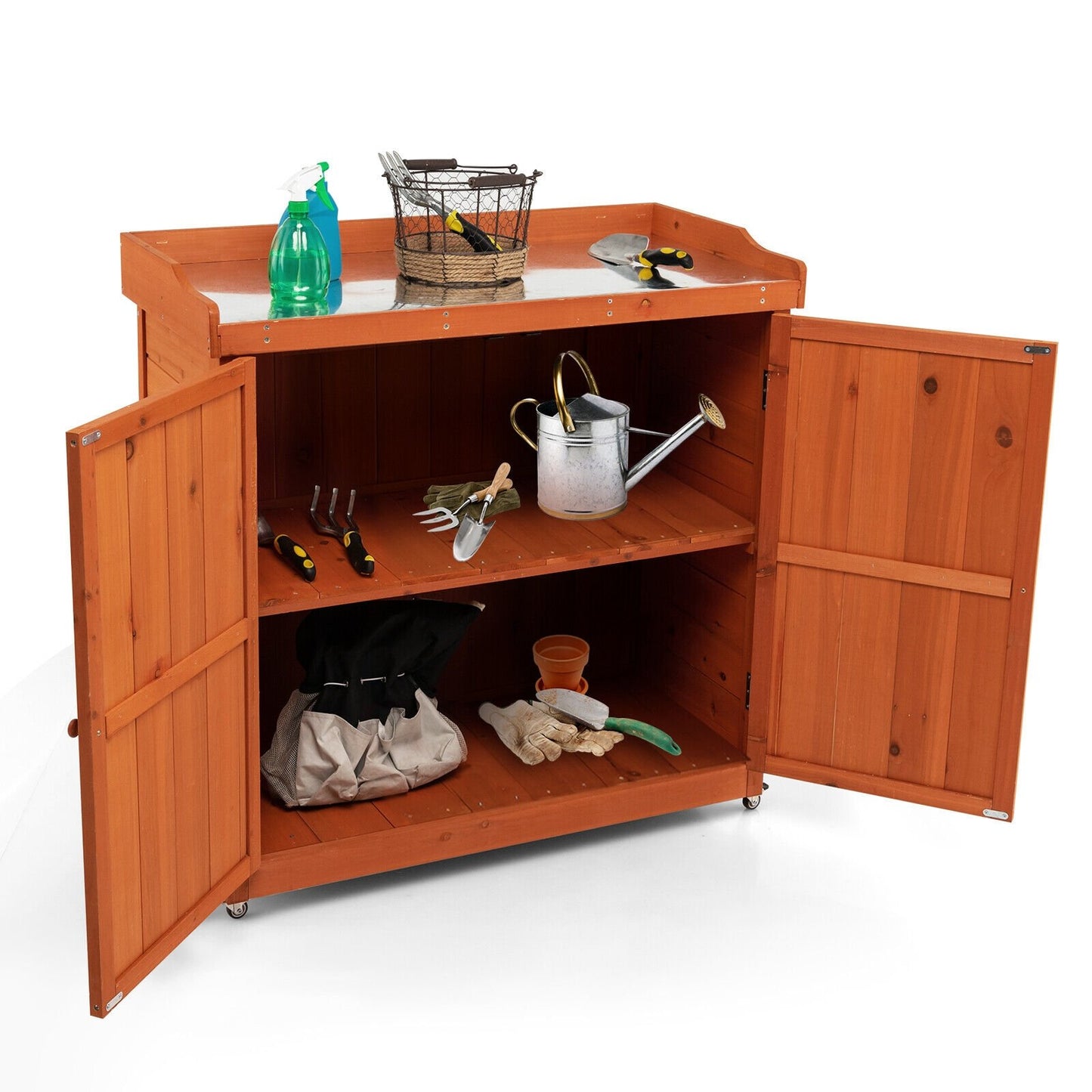 Outdoor Storage Cabinet with Removable Shelf and 4 Universal Wheels, Natural - Gallery Canada