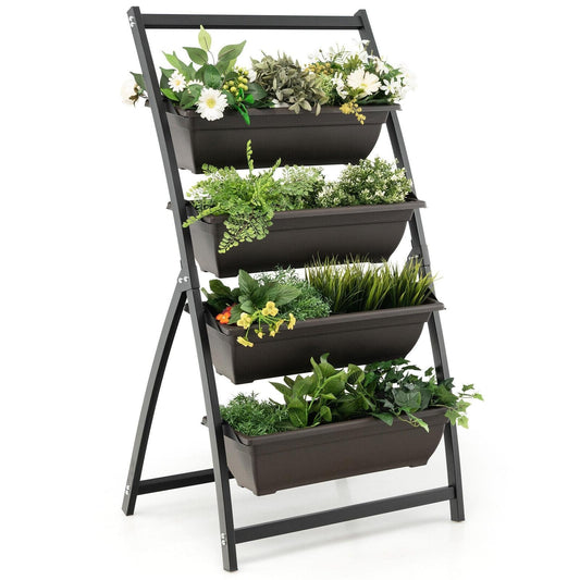 4-Tier Vertical Raised Garden Bed with 4 Containers and Drainage Holes-S, Black - Gallery Canada