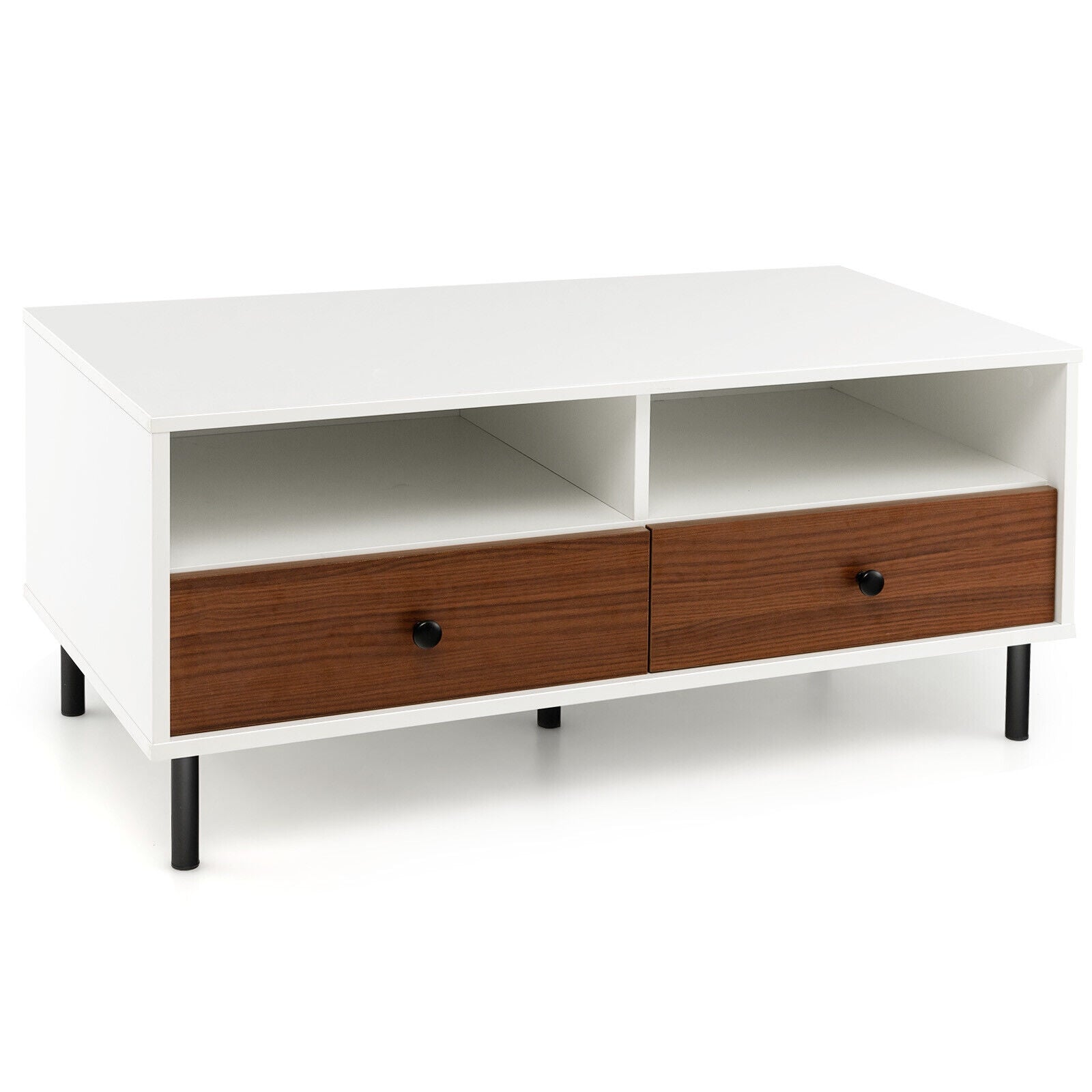 2 Tier 40 Inch Length Modern Rectangle Coffee Table with Storage Shelf and Drawers, White - Gallery Canada