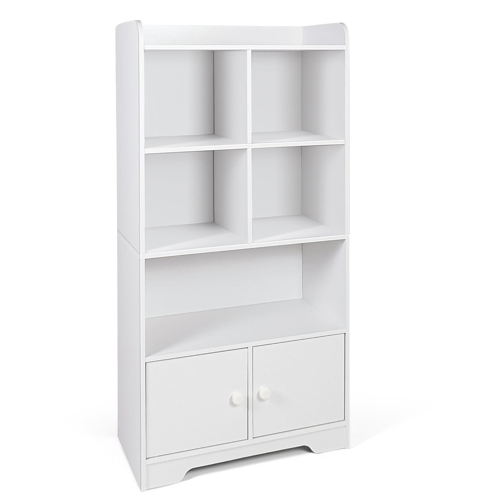 4 Tiers Bookshelf with 4 Cubes Display Shelf and 2 Doors, White Bookcases   at Gallery Canada