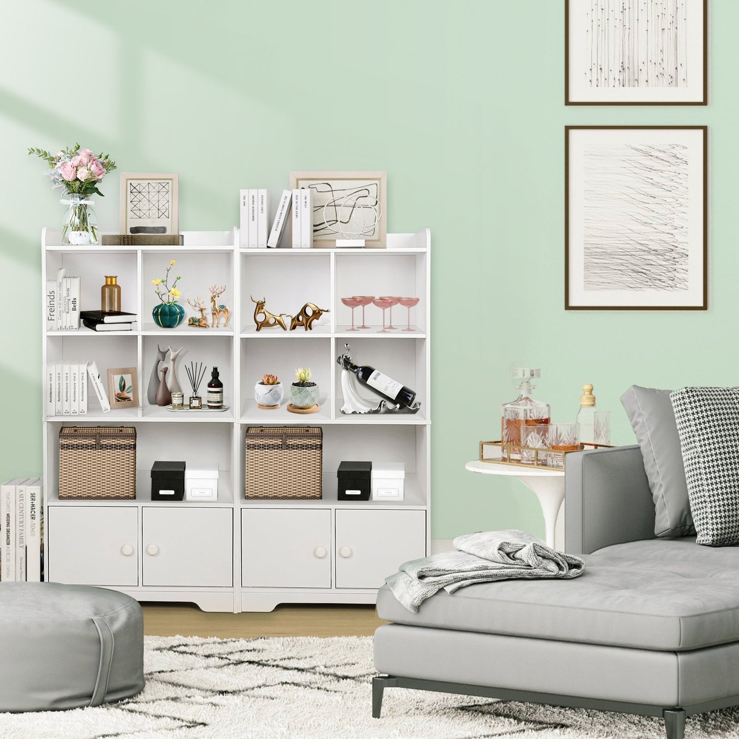 4 Tiers Bookshelf with 4 Cubes Display Shelf and 2 Doors, White Bookcases   at Gallery Canada