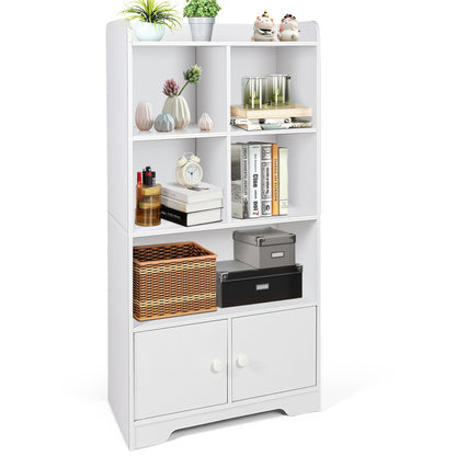 4 Tiers Bookshelf with 4 Cubes Display Shelf and 2 Doors, White Bookcases   at Gallery Canada