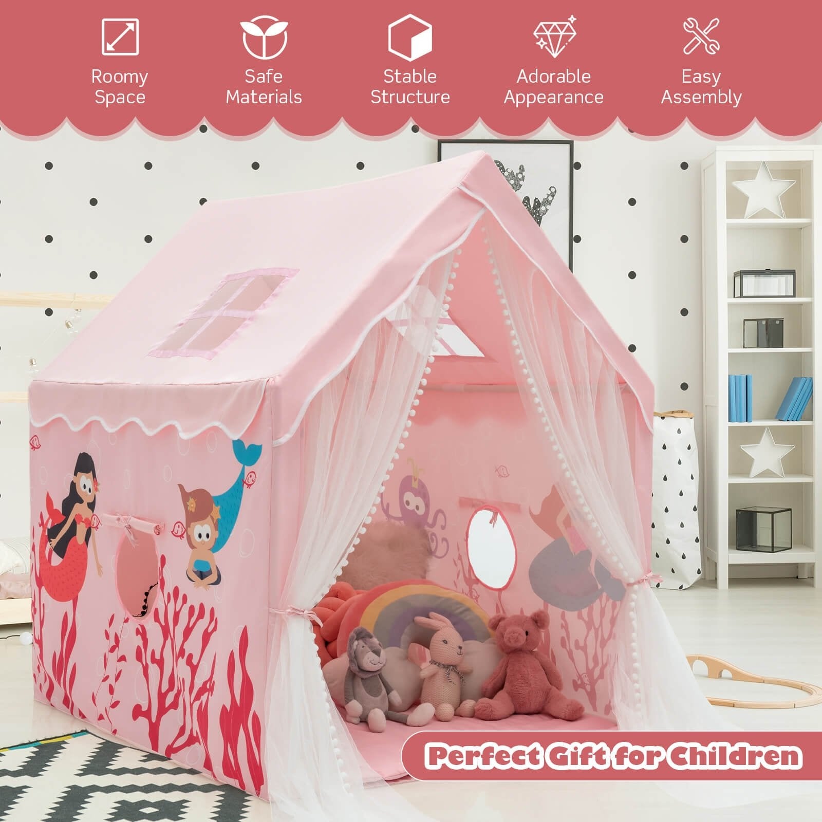 Large Kids Play Tent with Removable Cotton Mat, Pink Play Tents & Playhouse   at Gallery Canada