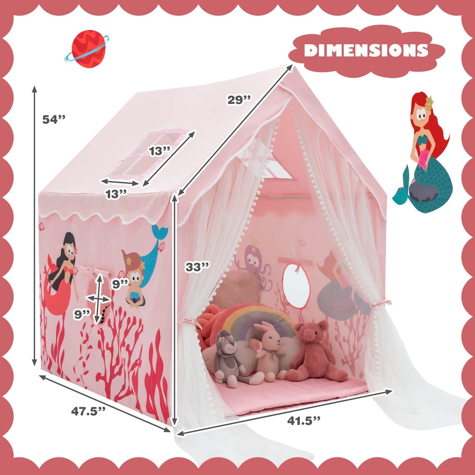 Large Kids Play Tent with Removable Cotton Mat, Pink Play Tents & Playhouse   at Gallery Canada