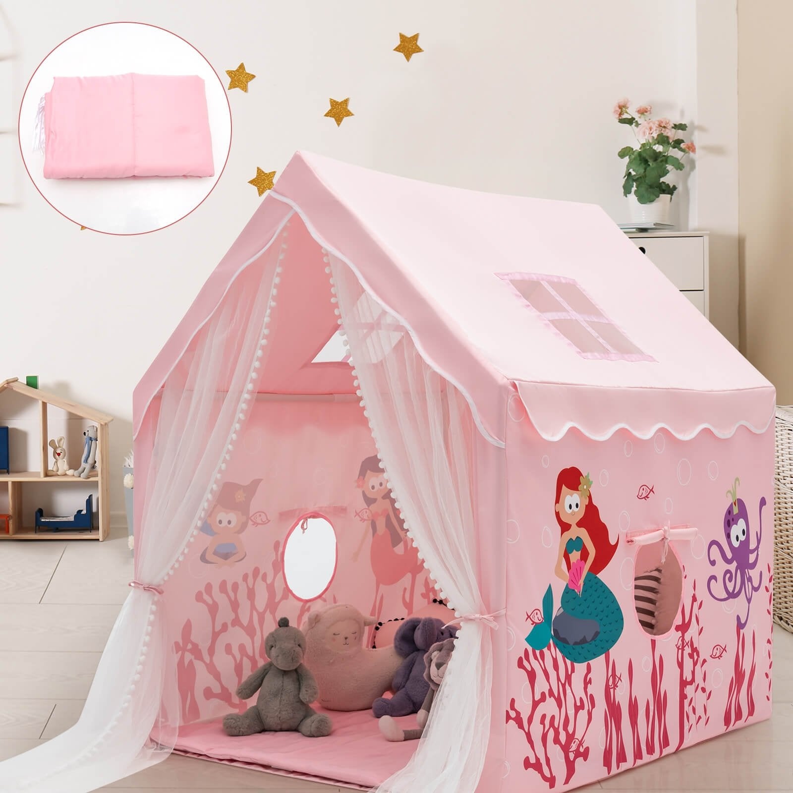 Large Kids Play Tent with Removable Cotton Mat, Pink Play Tents & Playhouse   at Gallery Canada