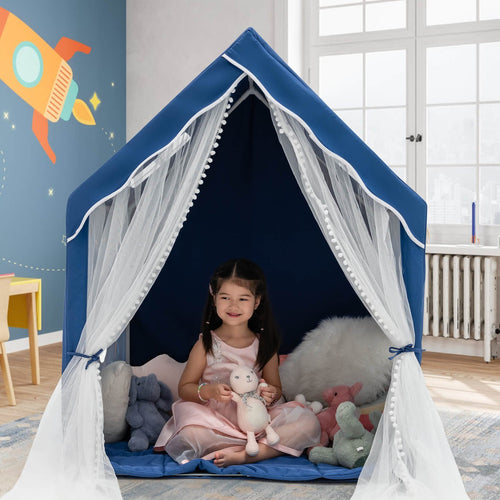 Large Kids Play Tent with Removable Cotton Mat, Blue