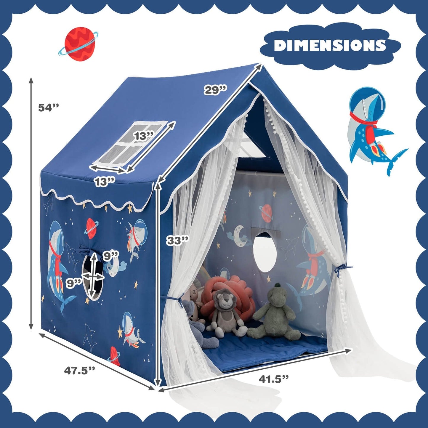 Large Kids Play Tent with Removable Cotton Mat, Blue - Gallery Canada